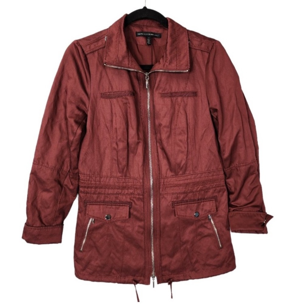 White House Black Market WHBM Women’s Maroon Full Zip Jacket Coat Military 8